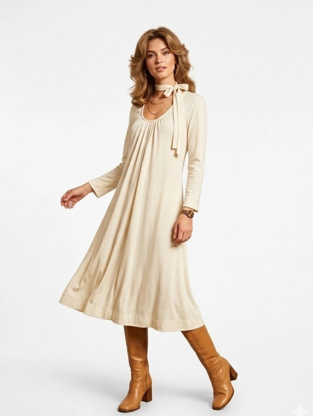 VTG 70s Mardi Gras New York Midi Dress Cream ILGWU Disco Glam Studio 54 Goddess